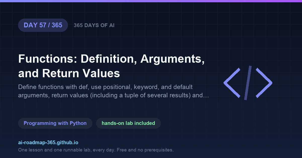 Day 57 of 365 — Functions: Definition, Arguments, and Return Values