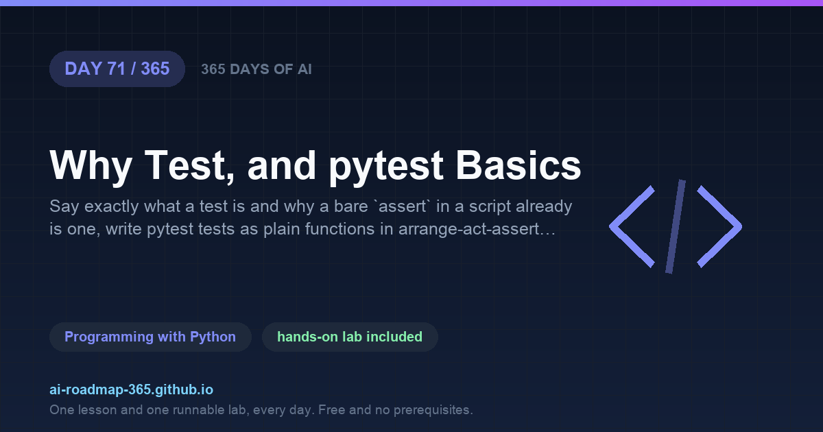 Day 71 of 365 — Why Test, and pytest Basics